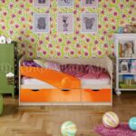 Кровать Бабочки 1,6*0,8м (Оранжевый металлик, дуб беленый)
