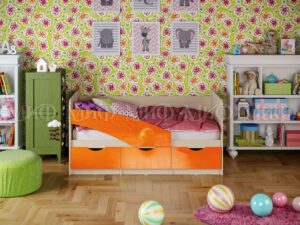 Кровать Бабочки 1,6*0,8м (Оранжевый металлик, дуб беленый) 1