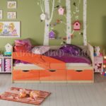 Кровать Дельфин 1,8*0,8м (Оранжевый металлик, дуб беленый)
