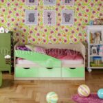 Кровать Бабочки 1,6*0,8м (Салатовый металлик, дуб беленый)