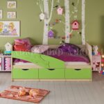 Кровать Дельфин 1,8*0,8м (Салатовый, дуб беленый) 1