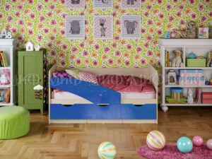 Кровать Бабочки 1,6*0,8м (Синий металлик, дуб беленый) 1