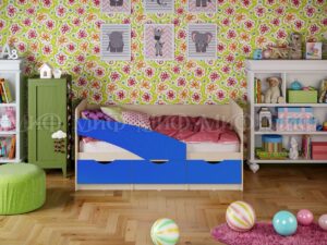 Кровать Бабочки 1,6*0,8м (Синий, дуб беленый) 1