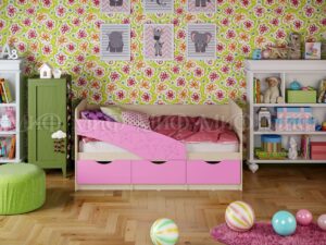 Кровать Бабочки 1,6*0,8м (Сиреневый, дуб беленый) 1
